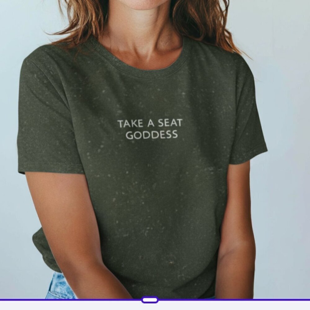 Zara Take A Seat Goddess Women's Tee Shirt Size Small TRF Green Short Sleeves